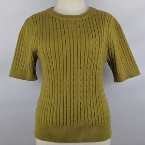TRUTH By Republic Cable Knit Sweater Short Sleeves Crew Neck Pear Yellow L NWT